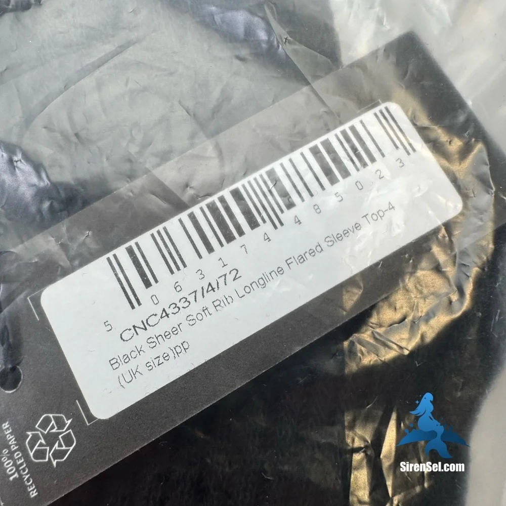 1106 NWT PrettyLittleThing Soft Rib Flared Sleeve Top - Size 0 - Black - Picture 8 of 11